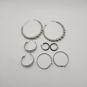 Lot of 5 Pairs Hoop Earrings Mixed Silver Gold Tone Beaded Huggie Vintage Style